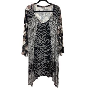 LOGO by Lori Goldstein Top Mixed Animal Print Watercolor Wynnona Tunic Size 5X